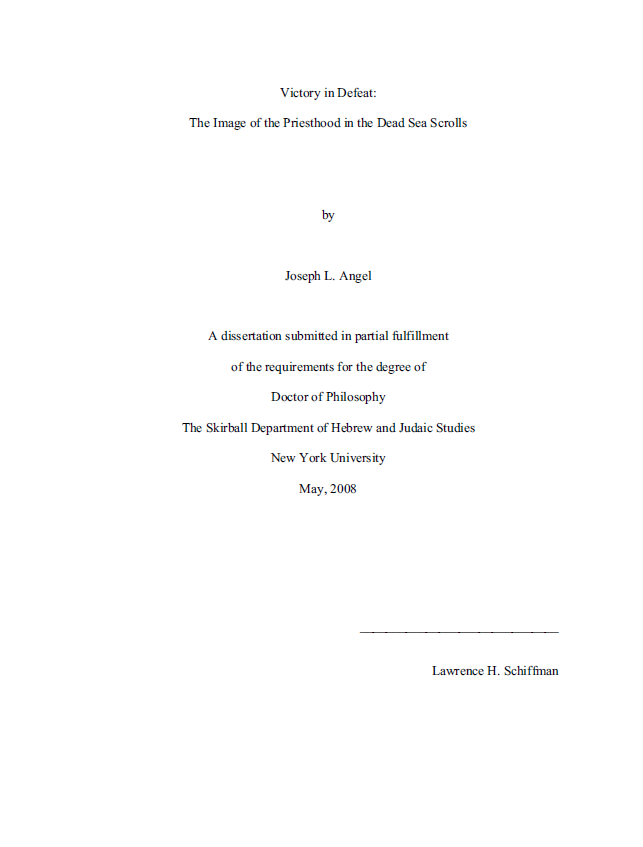Victory in Defeat : The Image of the Priesthood in the Dead Sea Scrolls