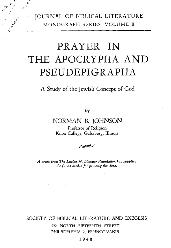 Prayer in the Apocrypha and Pseudepigrapha